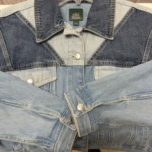 Wild Fable Denim Jacket Jean Cropped Junior's Patchwork Colorblock Size M